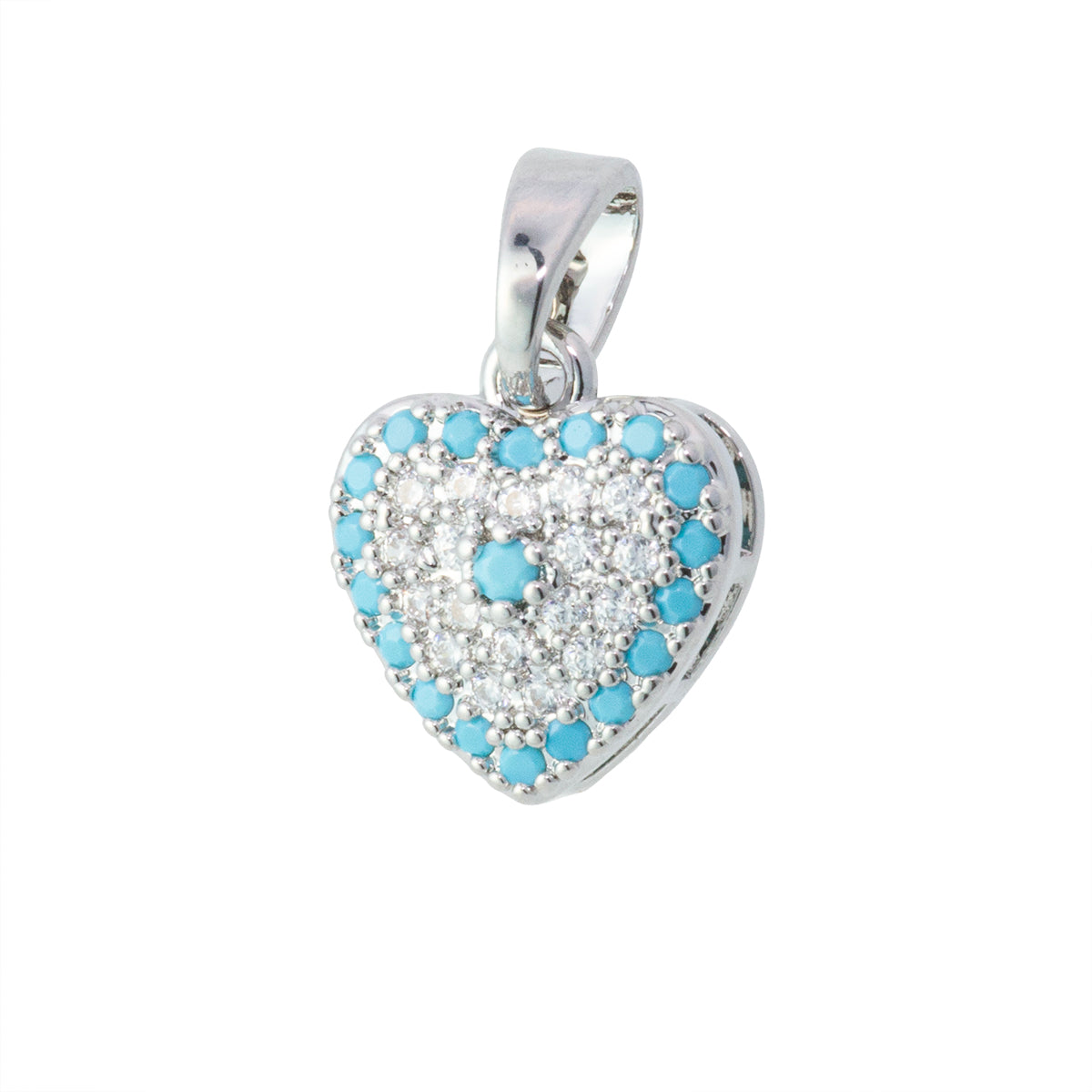 Dije Corazón con Circonia Turquesa 11x10mm Plateado