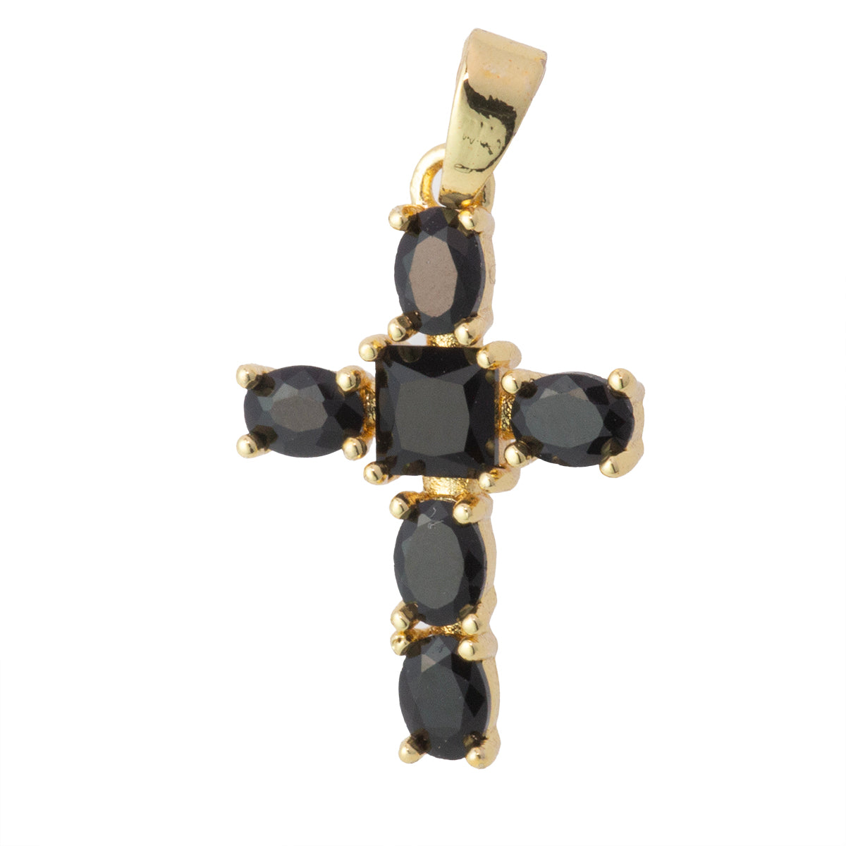 Dije Cruz con Piedra Negra 19.55x13mm Dorado