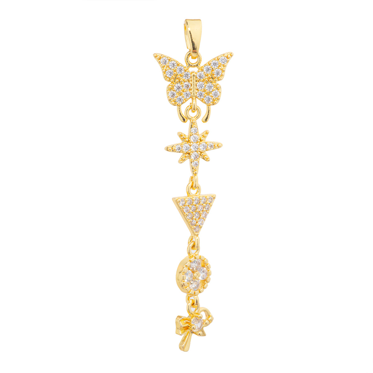 Dije Largo Mariposa Estrella Triangulo 46x12.5mm Dorado