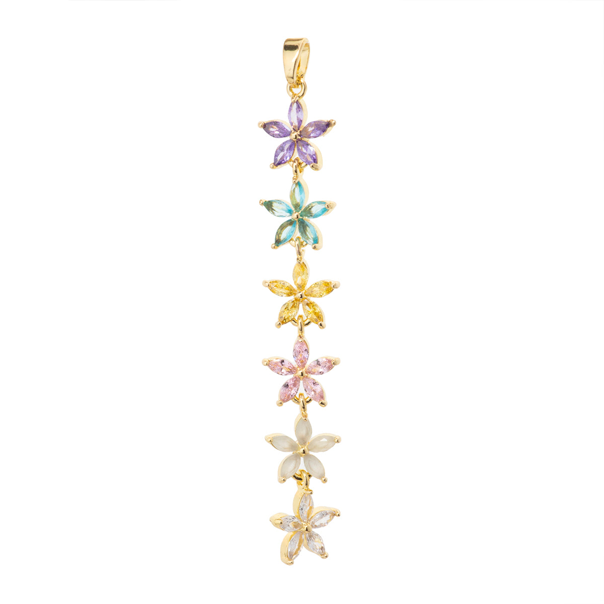 Dije Largo Flores con Cristal de Colores 56x9.5mm Dorado