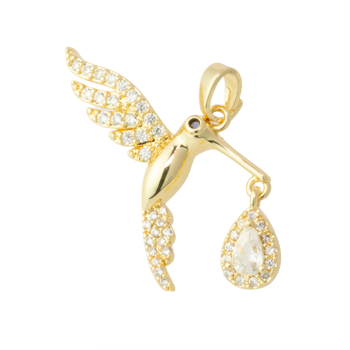 Dije Colibrí con Circonia 25x20mm Dorado