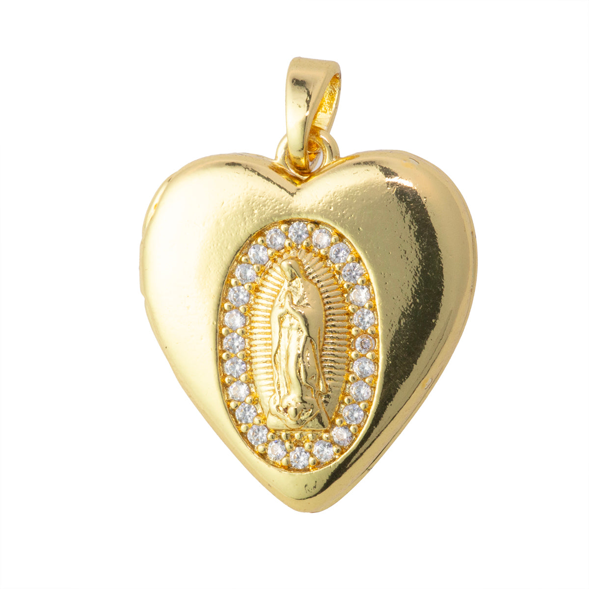 Relicario Corazón Virgen de Guadalupe con Circonia 18.5x21mm Dorado