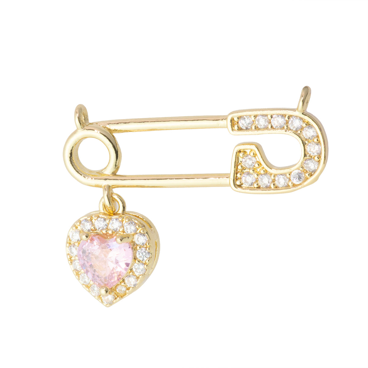 Dije Seguro con Corazón Colgante Circonia Rosa 24x10mm Dorado