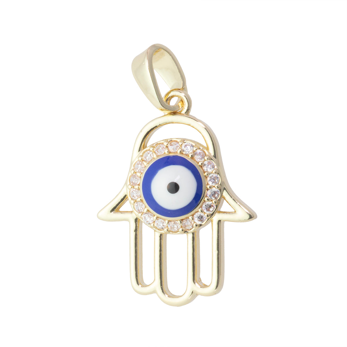 Dije Mano con Ojo Esmaltado con Circonia 15x20mm Dorado