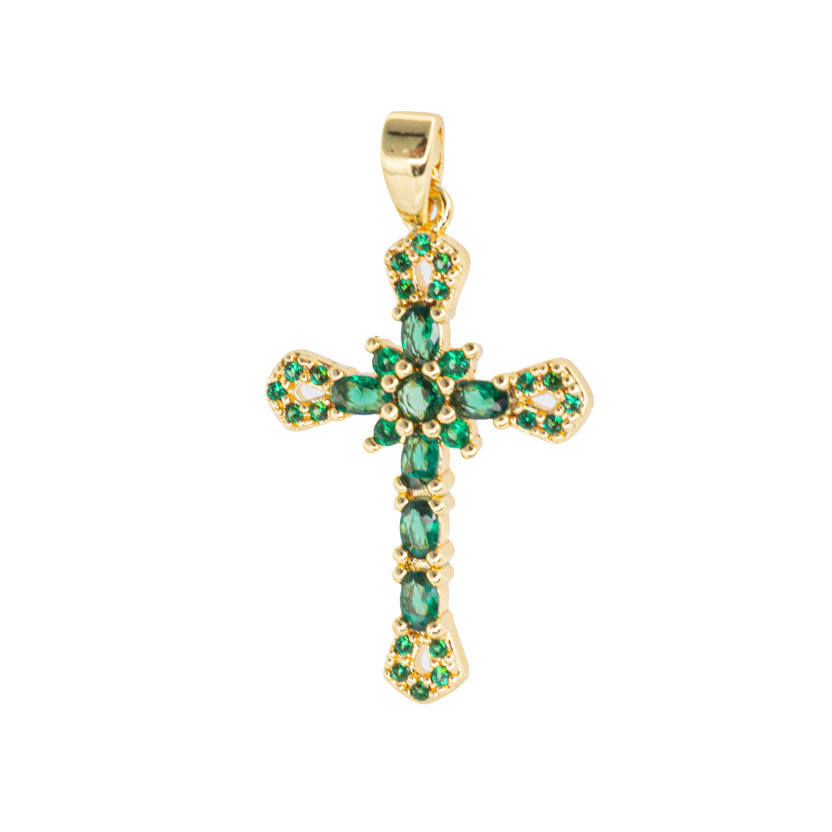 Dije Cruz con Circonia Verde 25.5x16.5mm Dorado