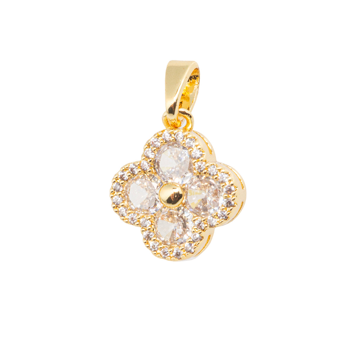 Dije Flor con Circonia 14x12mm Dorado