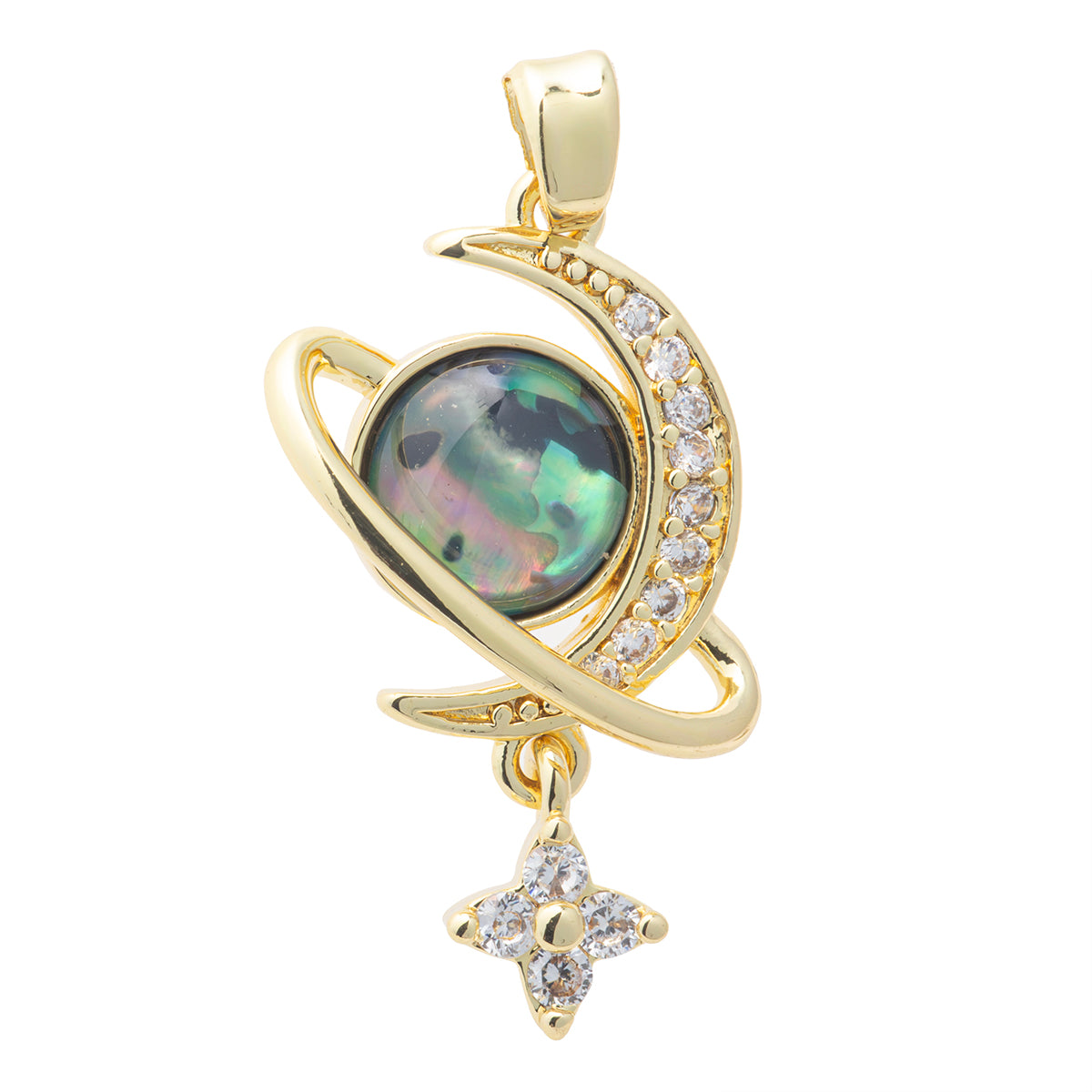 Dije Saturno con Estrella con Piedra Azul y Circonia 27x18mm Dorado