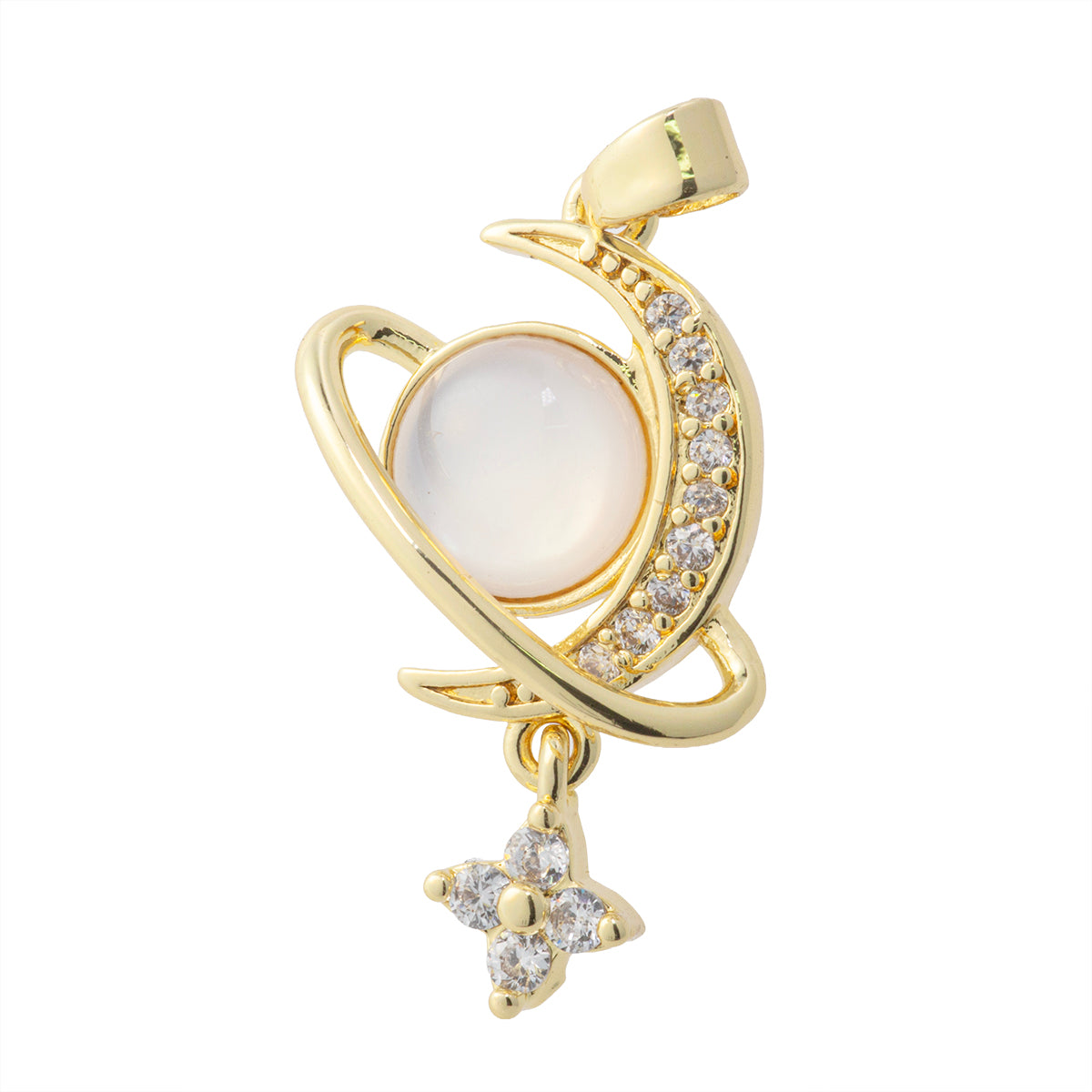 Dije Saturno con Estrella con Piedra Blanca y Circonia 27x18mm Dorado