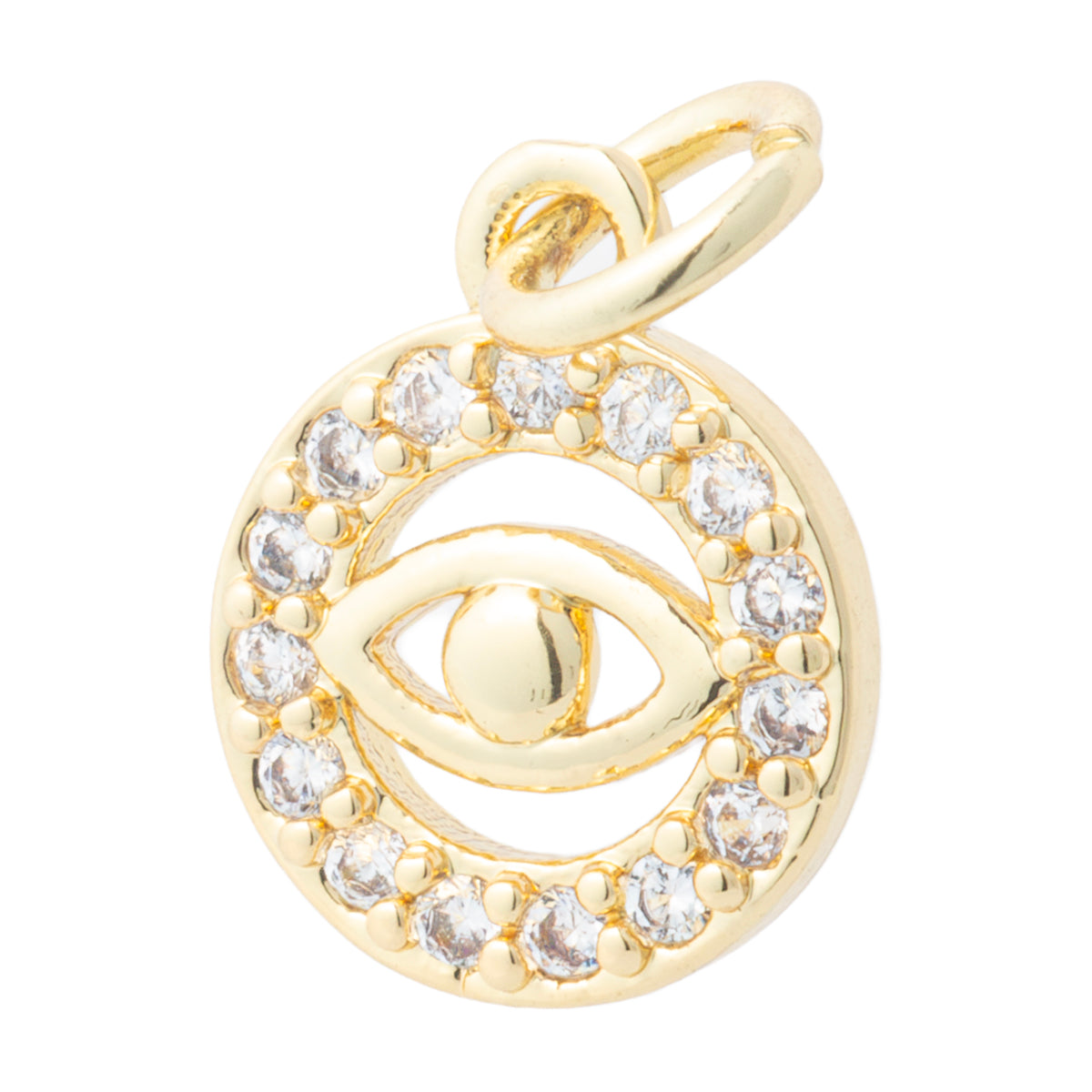 Dije Ojo Circular con Circonia 11.5x9mm Dorado