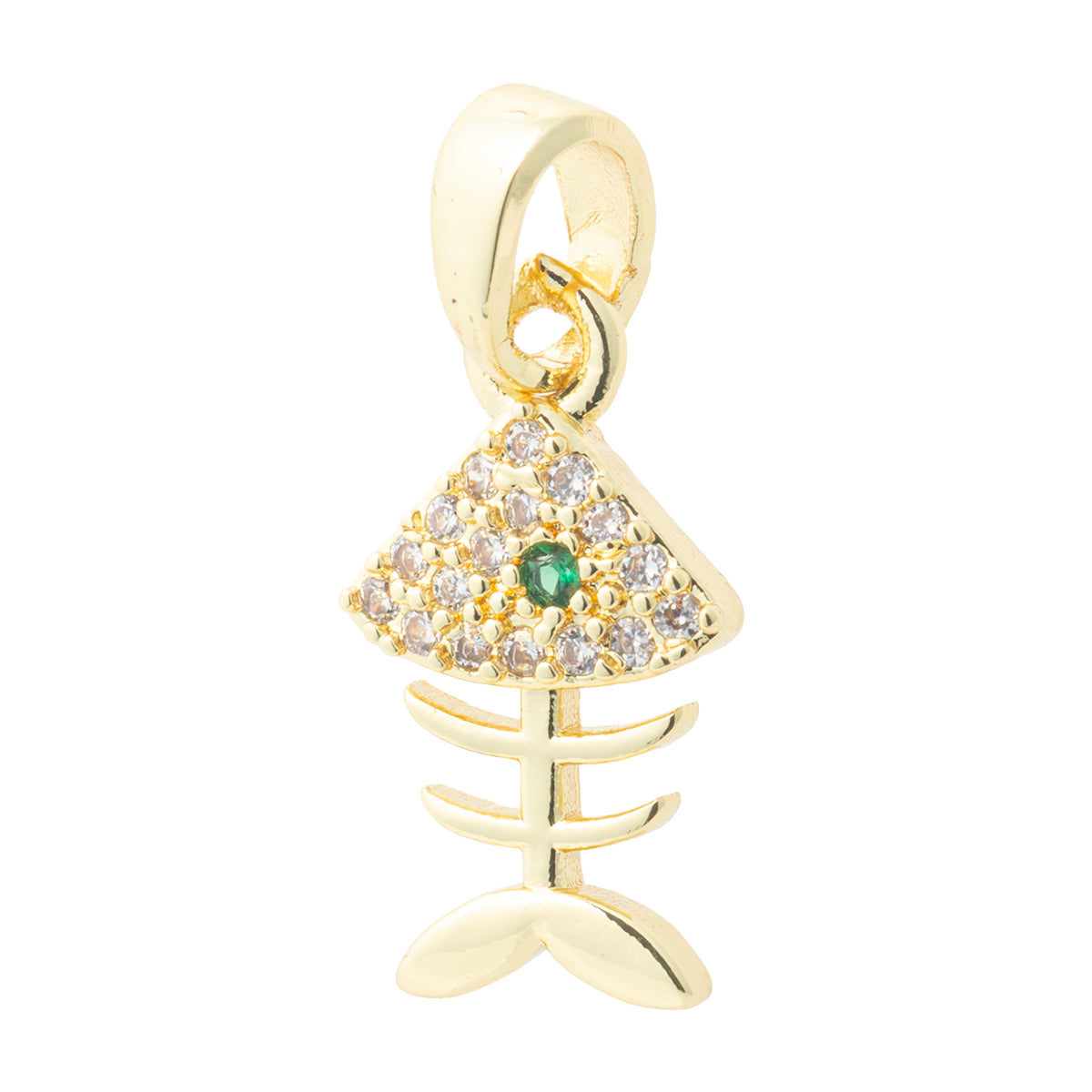 Dije Pez Esqueleto con Circonia 15x8mm Dorado