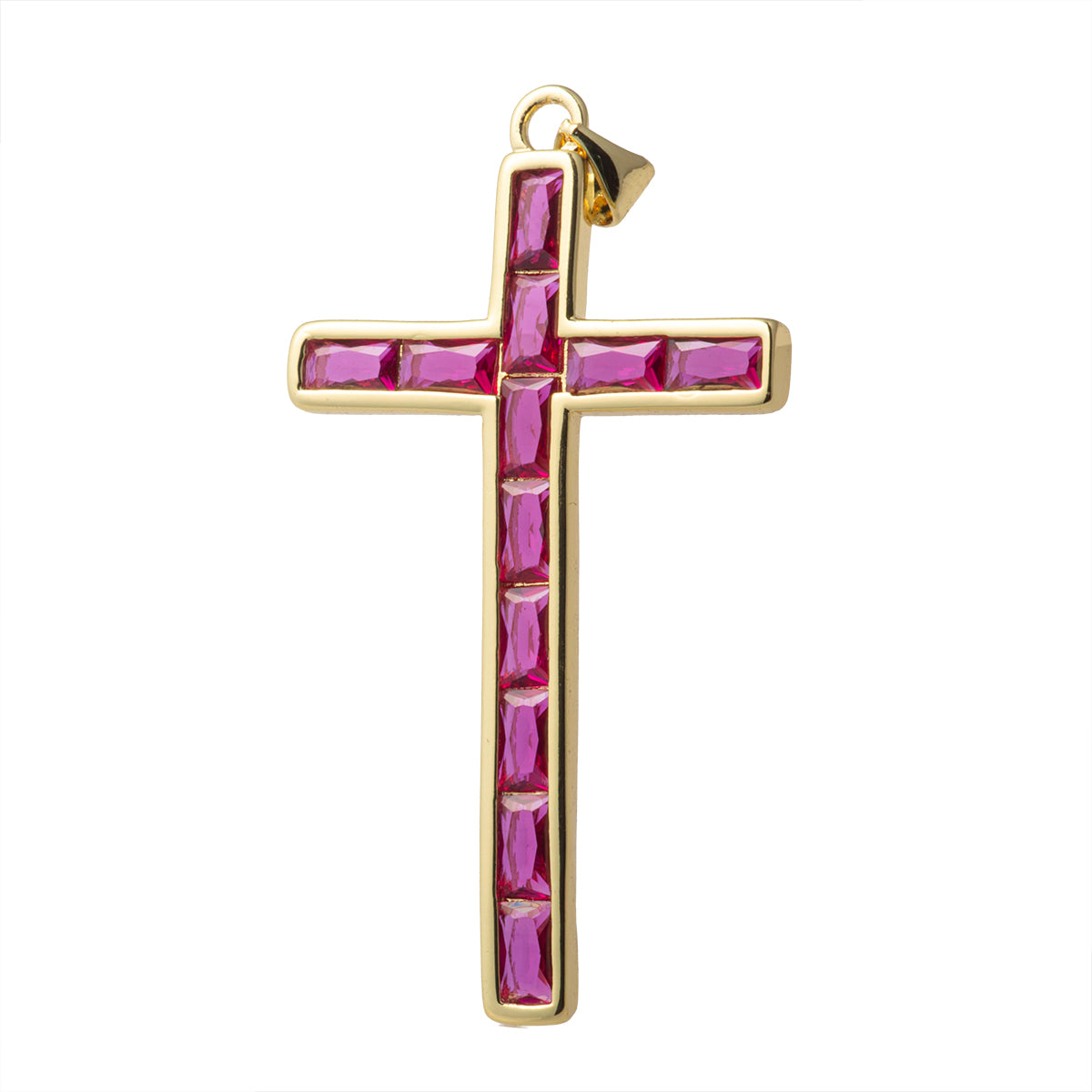 Dije Cruz con Circonia Roja 47x26mm Dorado