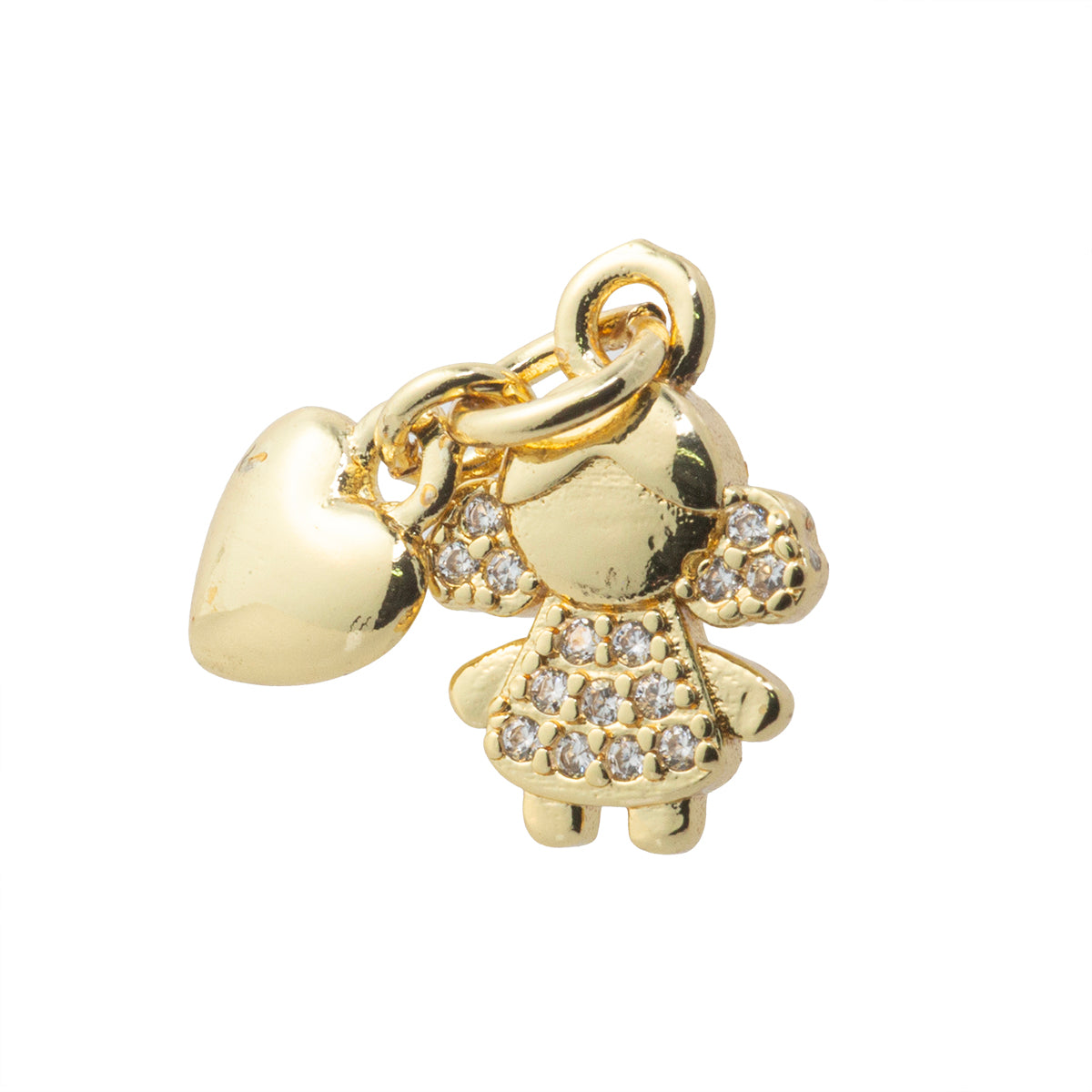 Dije Niña con Corazón y Circonia 12.5x8.5mm Dorado