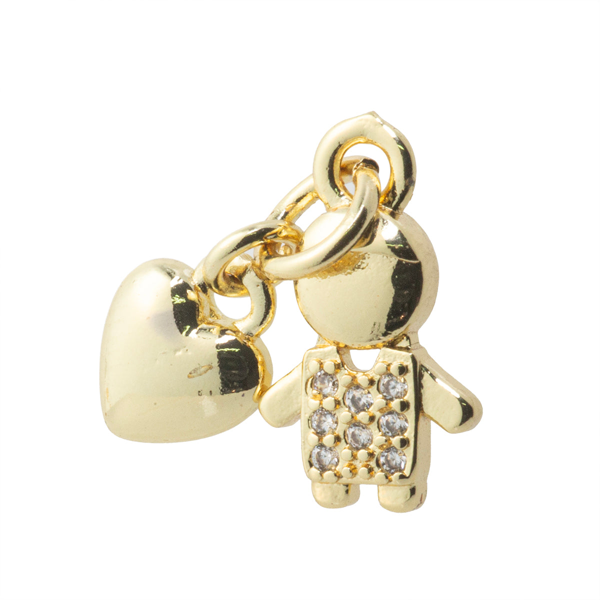 Dije Niño con Corazón y Circonia 12.5x8.5mm Dorado