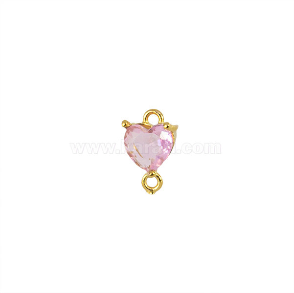 Separador Cristal Corazón Rosa 10.4x6.4mm Dorado Brillante