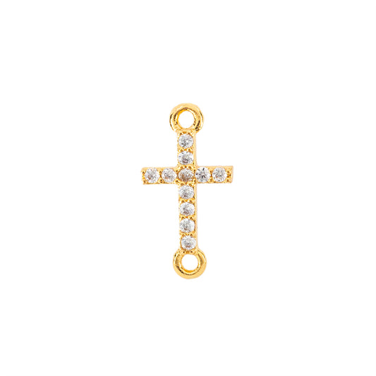 Separador Chapa con Circonia Cruz 14x7mm Dorado
