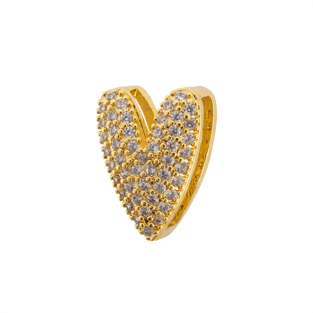 Separador Corazón Alargado con Circonia 10.5x15mm Dorado
