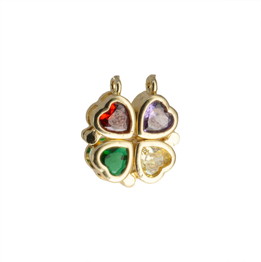 Separador Corazón con Circonia Multicolor 15.5x15mm Dorado