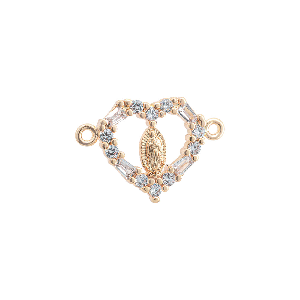 Separador Corazón con Virgen de Guadalupe y Circonia 21x14.5mm Dorado