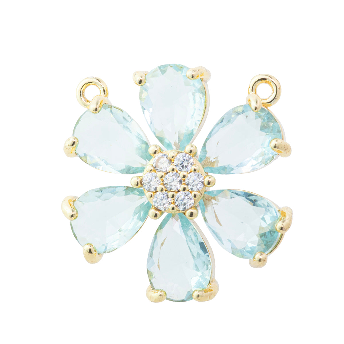 Conector Flor Pétalos con Circonia 18x18.5mm Dorado