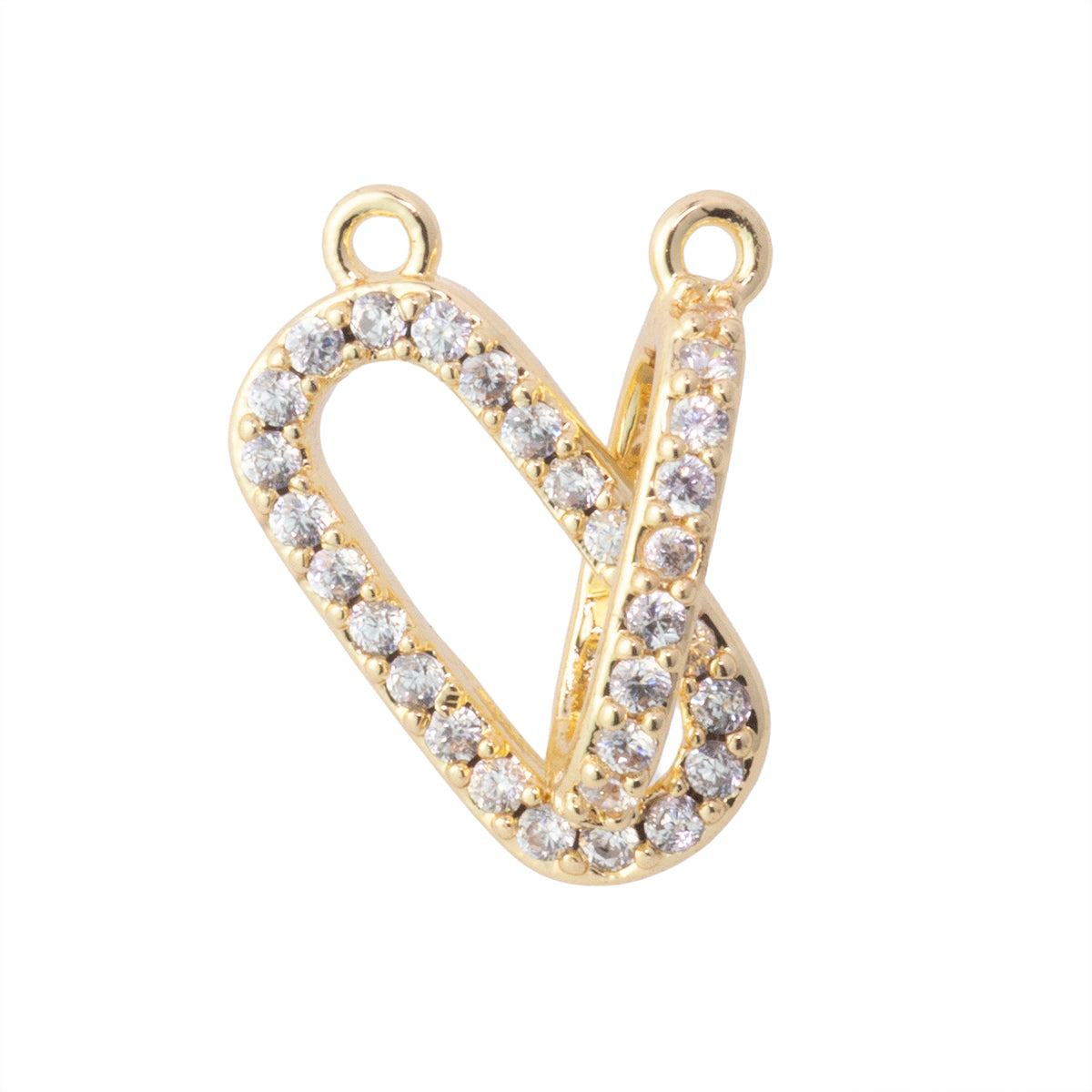 Separador Oval Doble con Circonia 14.5x6.5mm Dorado