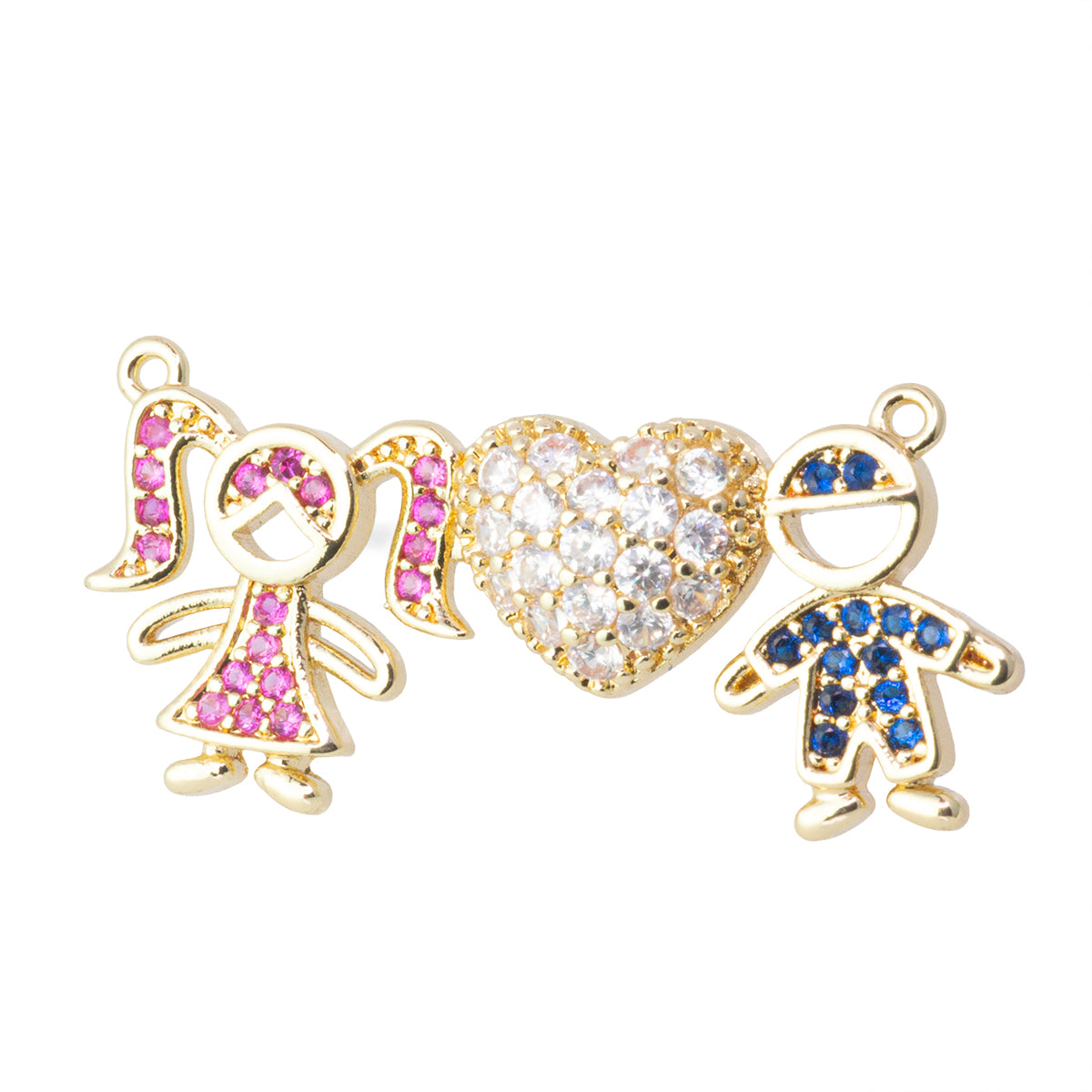 Conector Niño Niña con Circonia Rosa y Azul 29.5x14mm Dorado