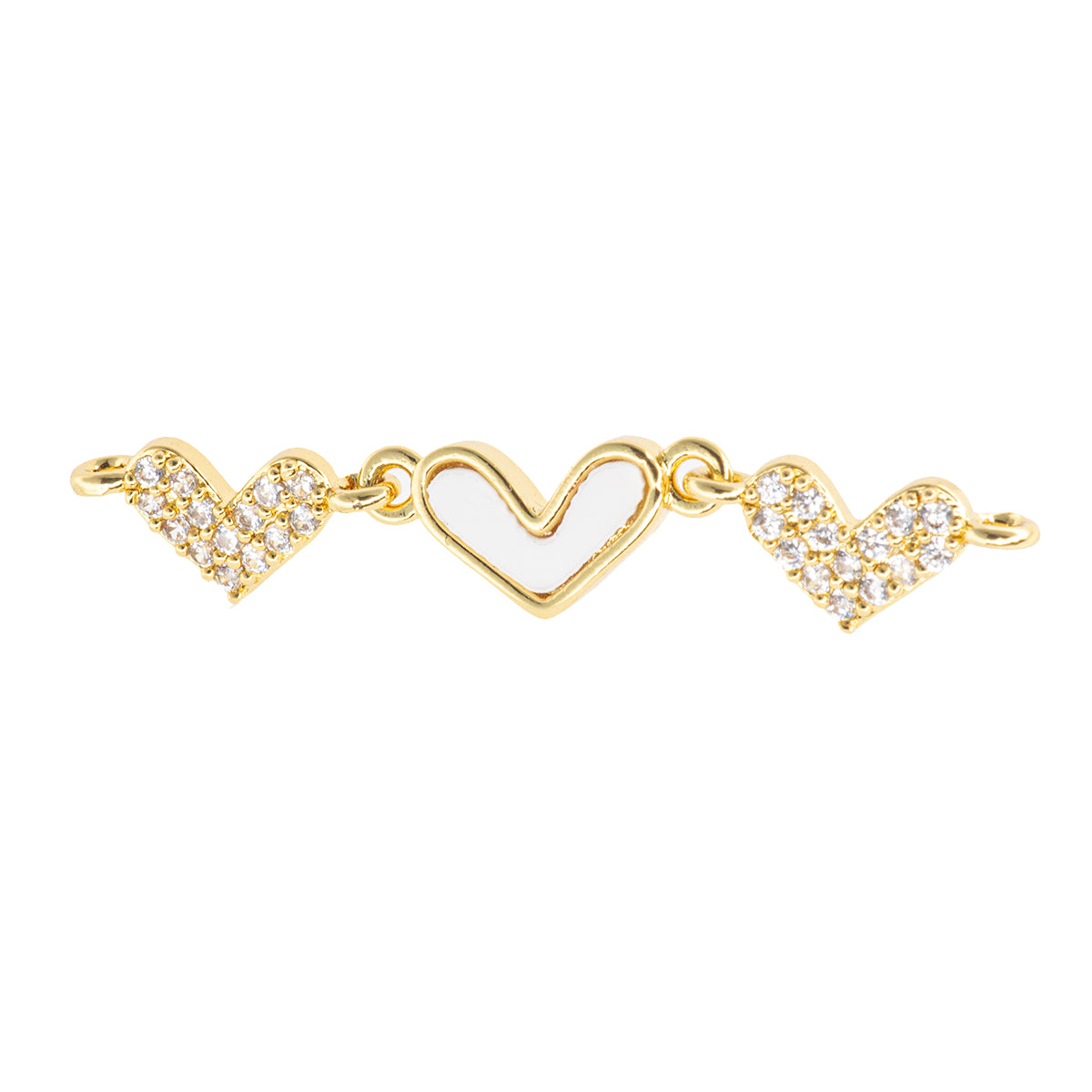  Separador Corazón con Madre Perla y Circonia 37.5x6mm Dorado
