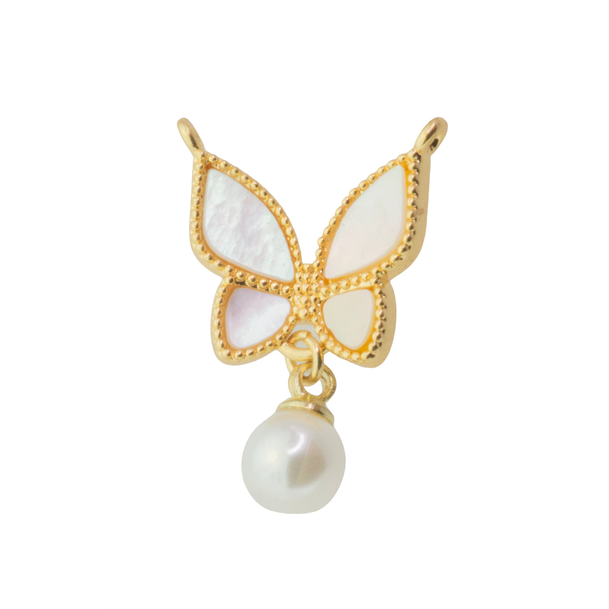 Separador Mariposa con Madre Perla y Perla 15.5x14mm Dorado