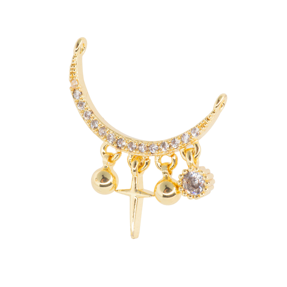 Separador Luna con Circonia Cruz y Esferas 21x13.5mm Dorado
