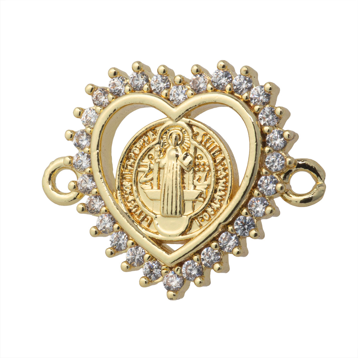 Conector Corazón San Benito con Circonia 21.5x17mm Dorado