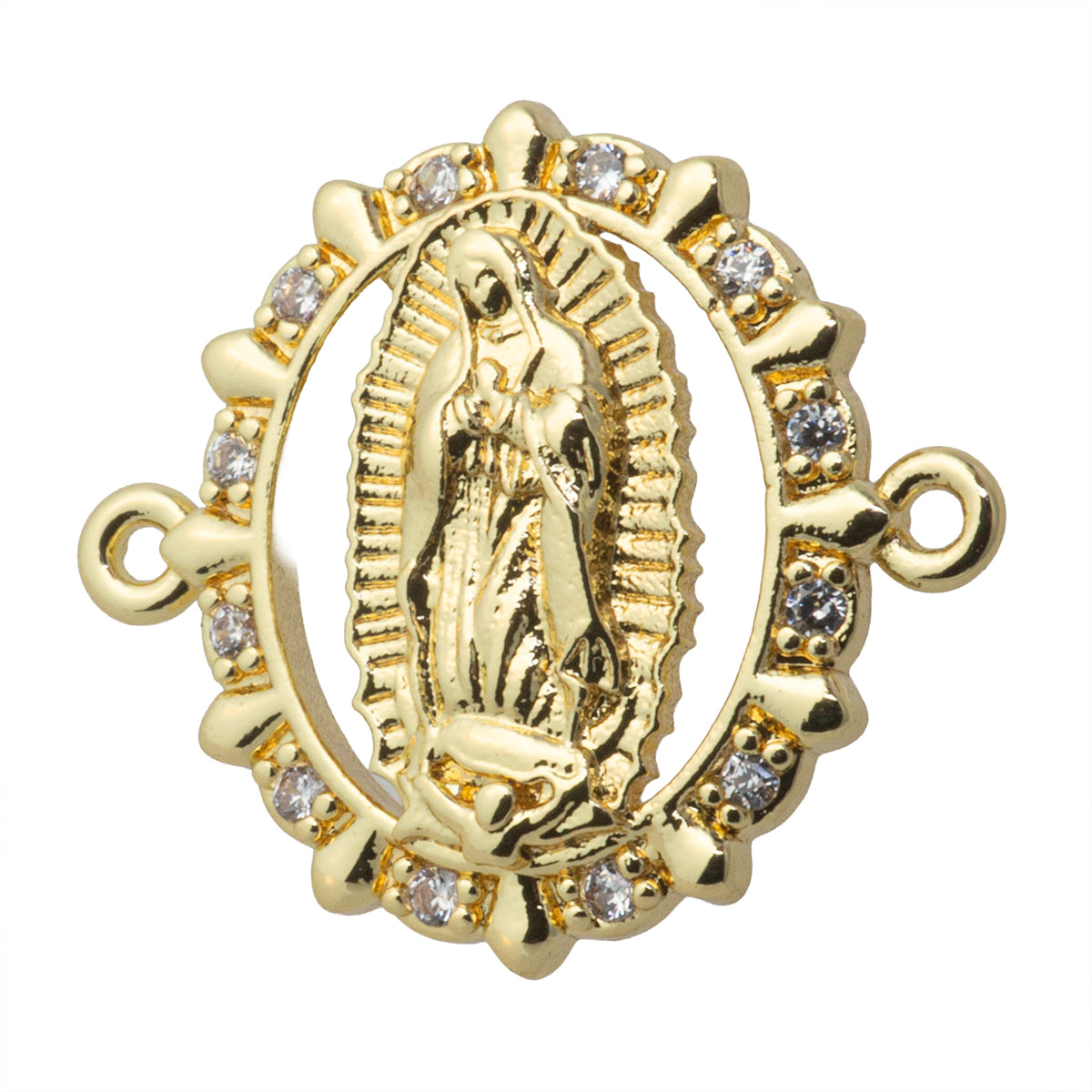 Conector Oval Virgen de Guadalupe con Circonia 19.5x17.5mm Dorado