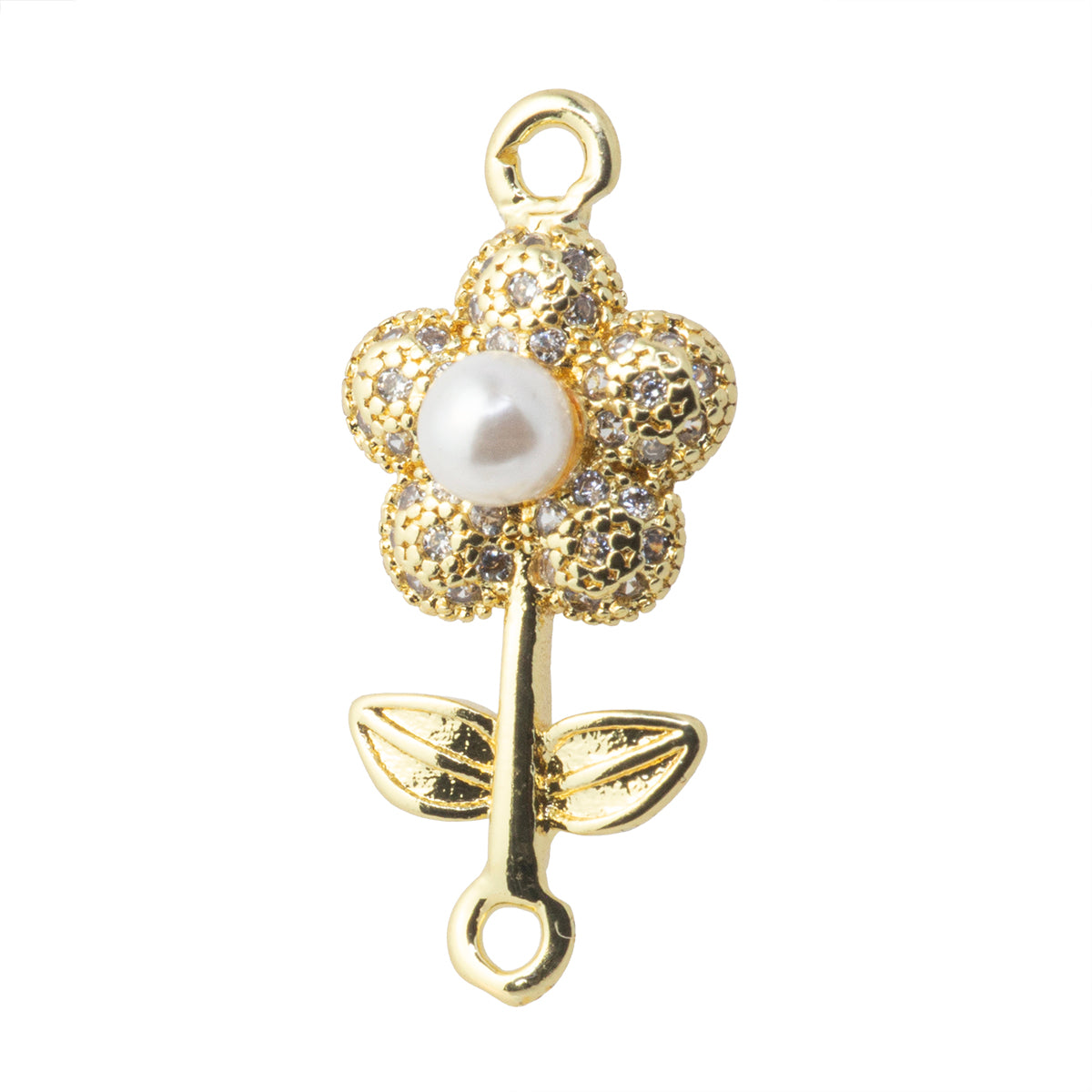 Conector Rosa Con Circonia y Perla 23x10.5mm Dorado