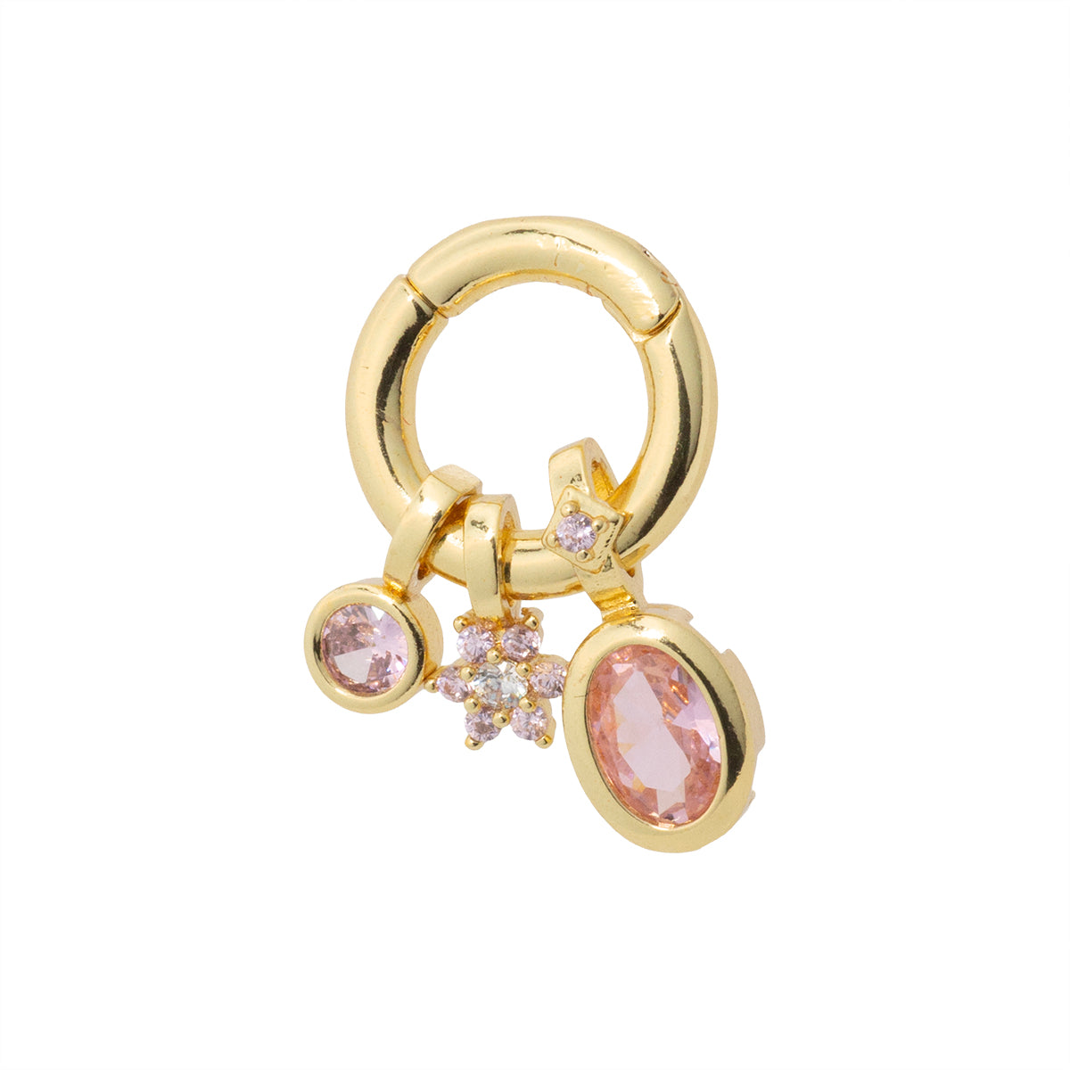 Broche con Multi Dije con Circonia Rosa 14mm Dorado