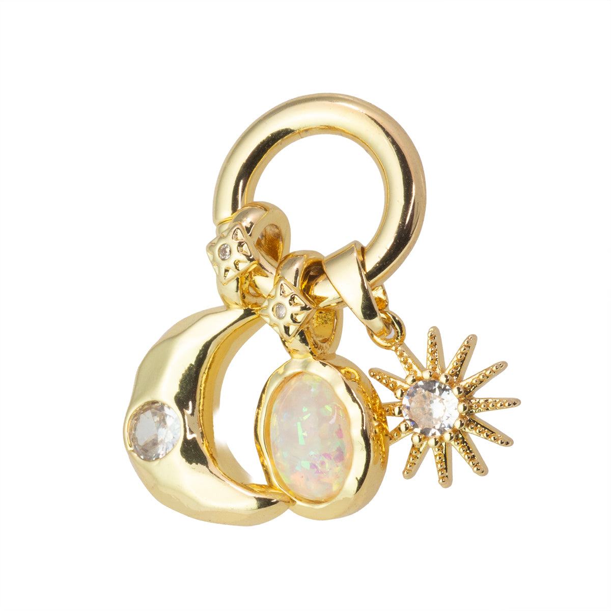 Broche con Multi Dije Estrella Luna  con Circonia y Ópalo 14mm Dorado