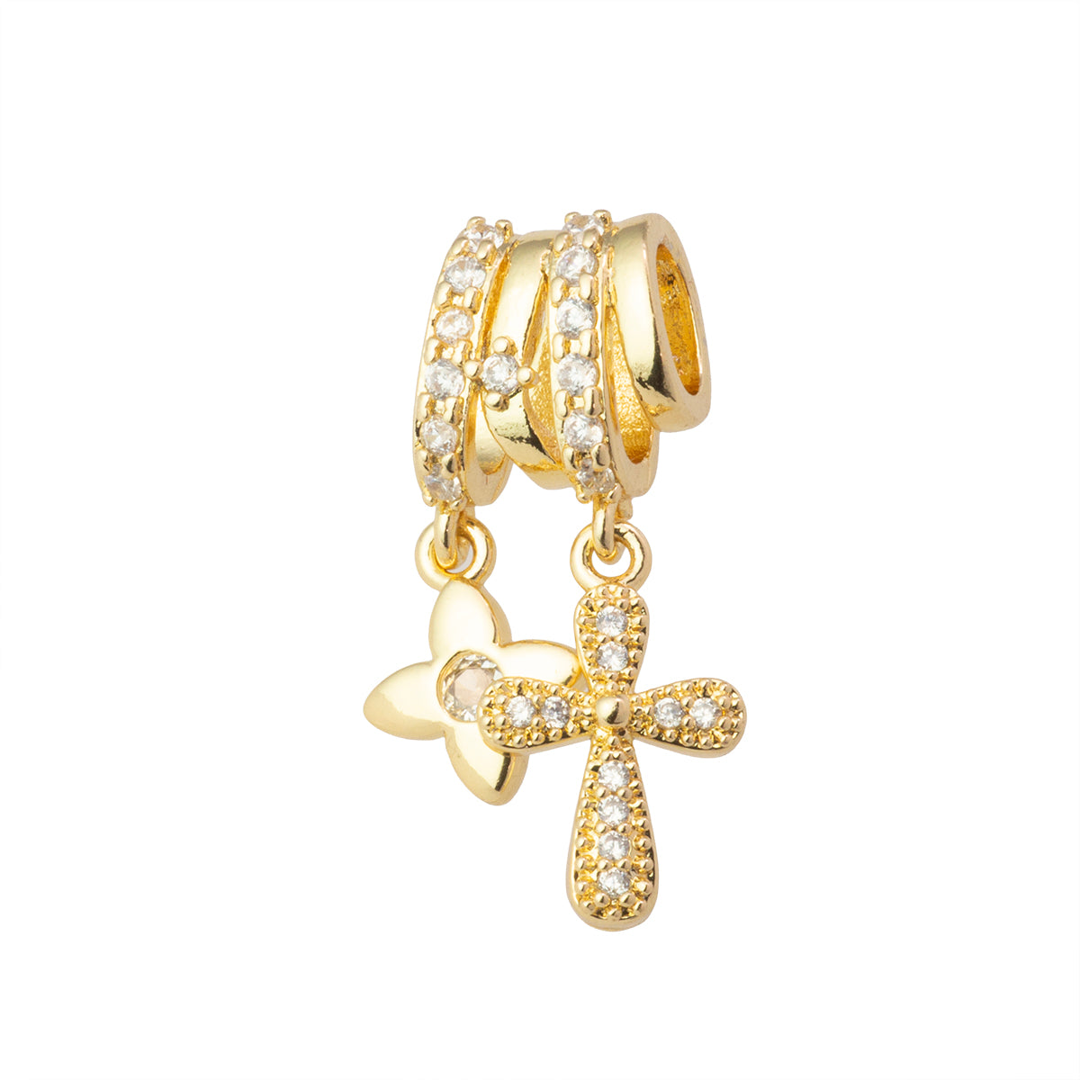 Pasa Cadena Cruz con Circonia 24.5x9mm Dorado