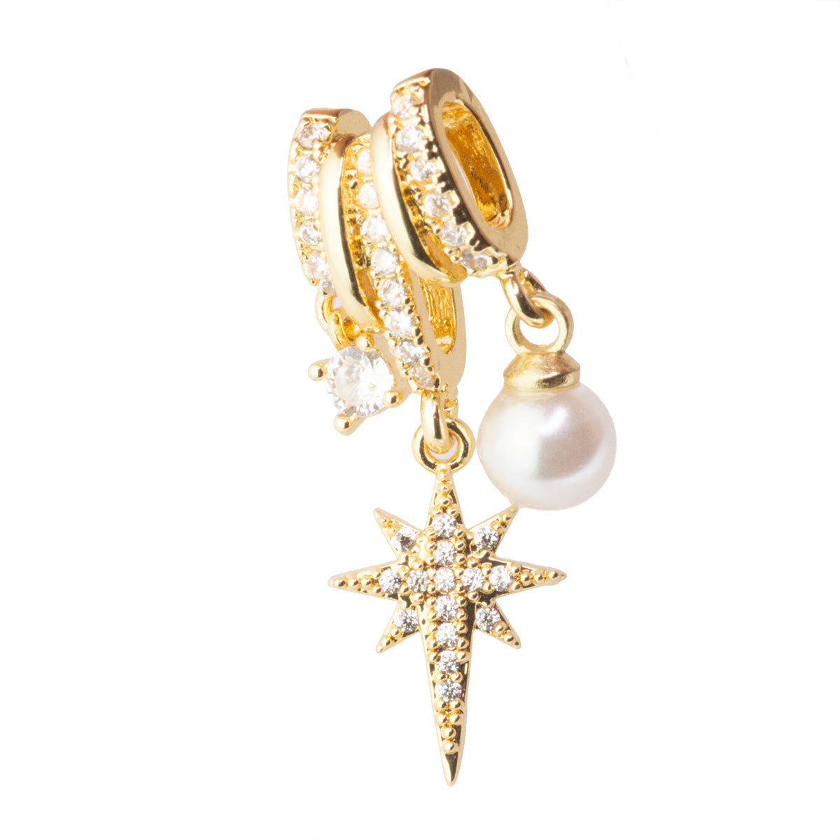Pasa Cadena Estrella con Circonia y Perla 28.5x10mm Dorado