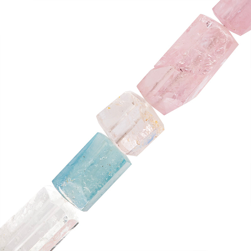 PF Aguamarina y Morganita Cilindro Facetado 8-18x7-9mm Multicolor