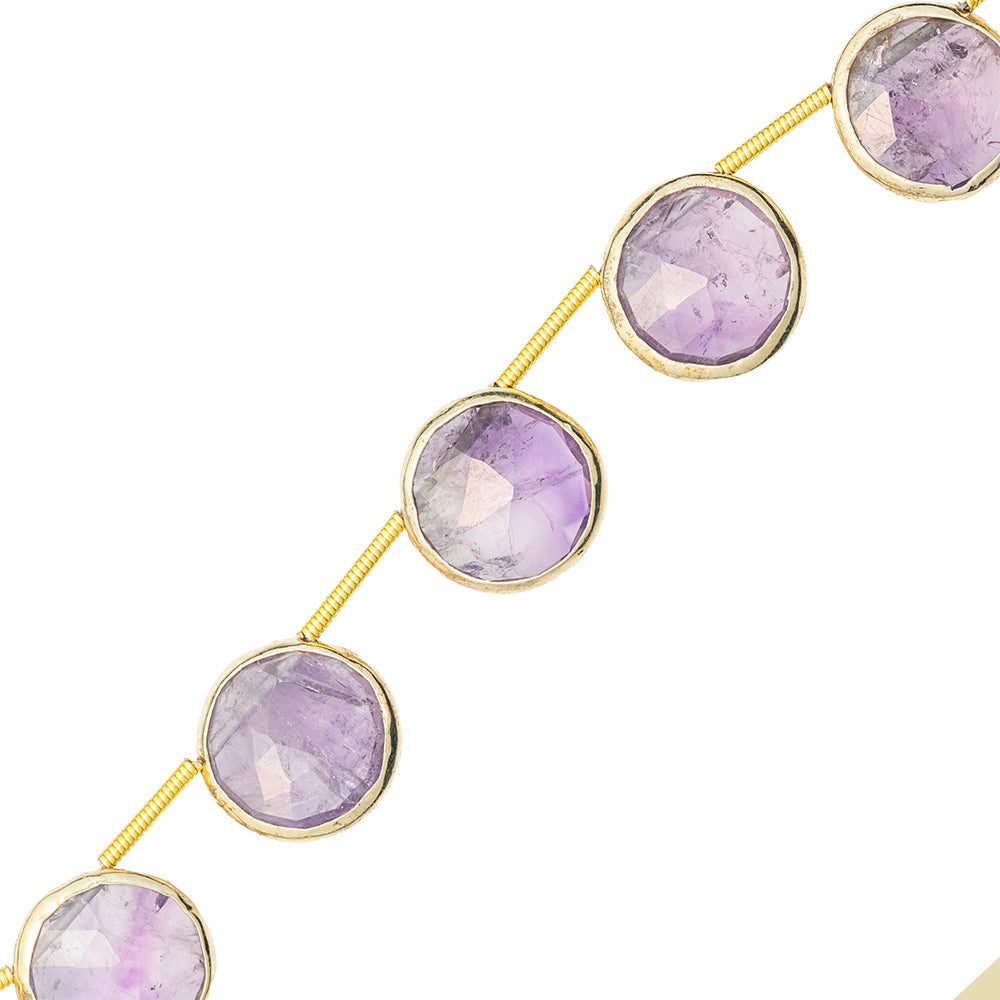 PF Amatista Luneta Facetada con Bisel de Plata Perforación Superior 12-13mm Morado
