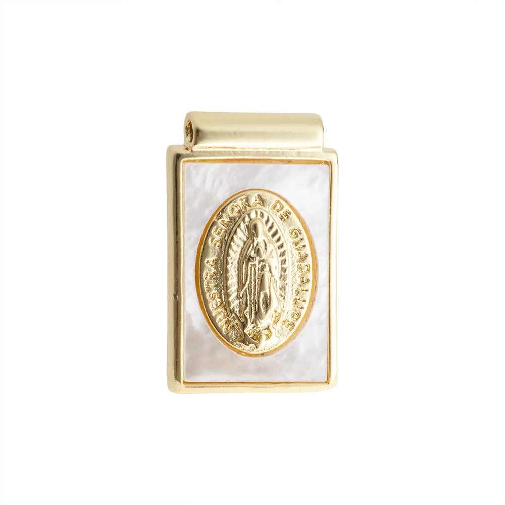 Dije Escapulario Madre Perla Virgen de Guadalupe 22.5x13.5mm Dorado