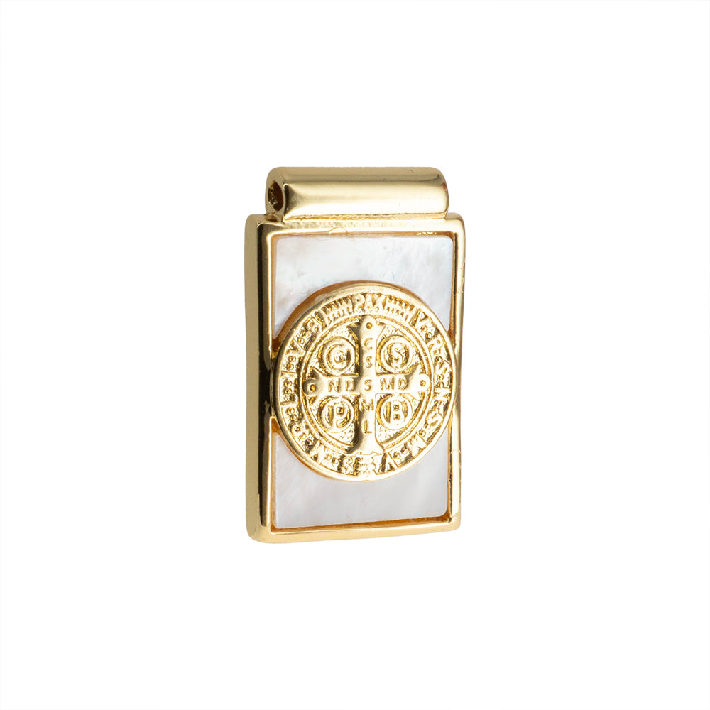 Dije Escapulario Madre Perla San Benito 22.5x13.5mm Dorado