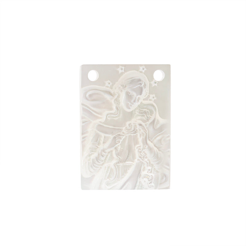 Dije Escapulario Madre Perla Virgen Desatanudos 11x8mm Blanco