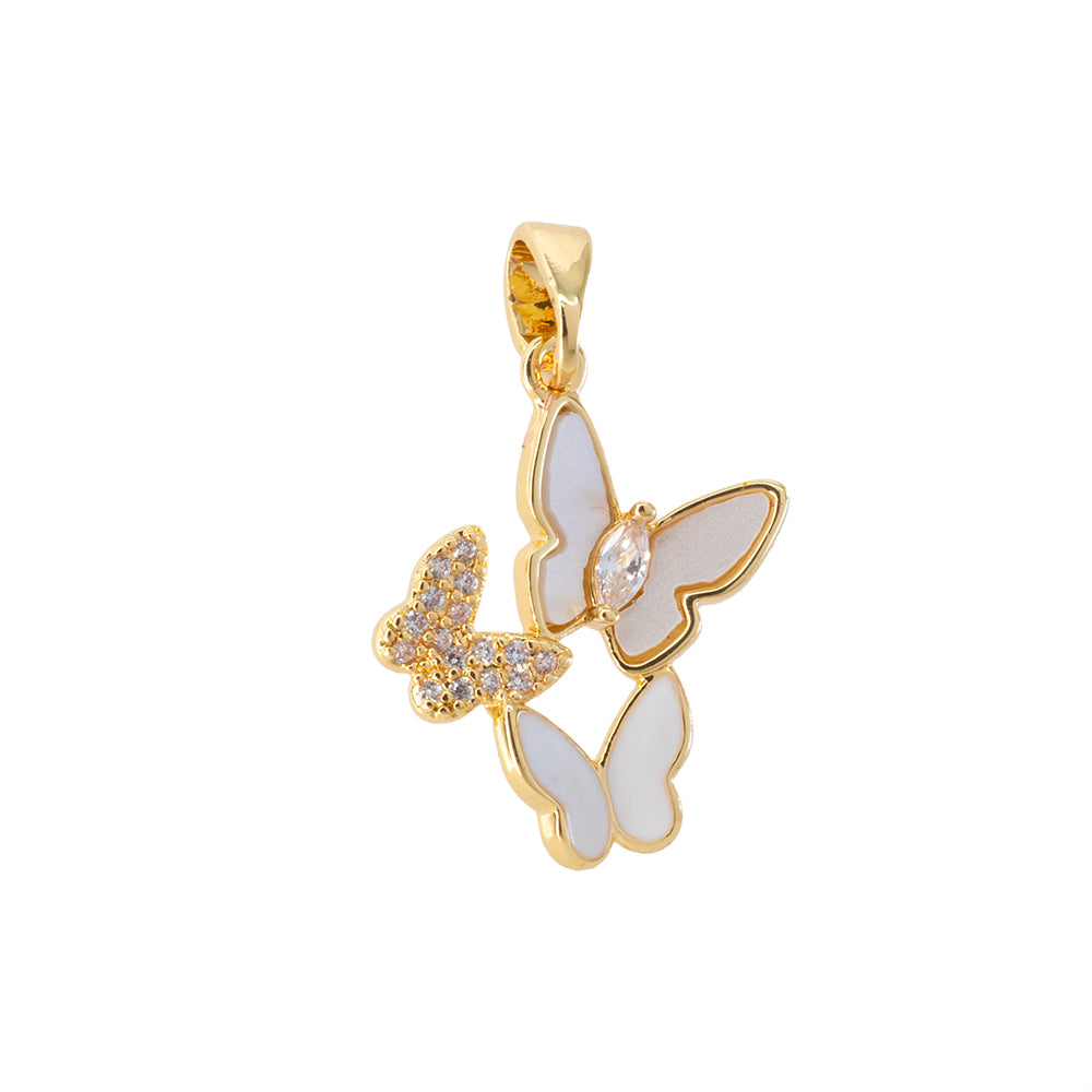 Dije Mariposa Triple con Madre Perla y Circonia 20x14mm Dorado