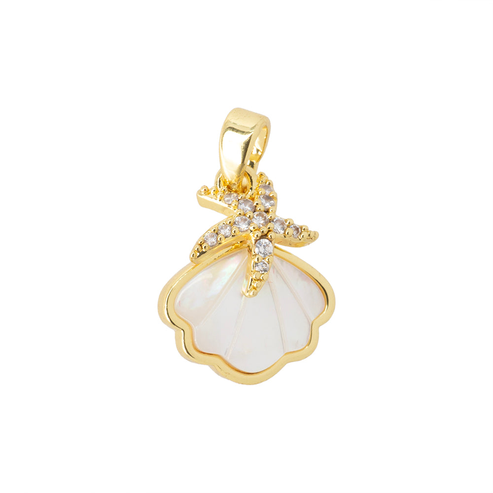 Dije Concha y Estrella de Mar con Madre Perla y Circonia 16x13mm Dorado