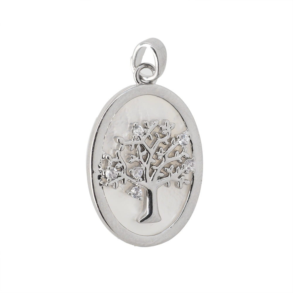 Dije Árbol de la Vida con Madre Perla y Circonia 24.5x16mm Plateado