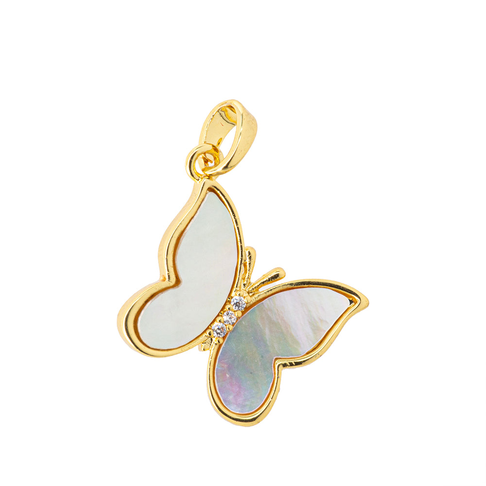 Dije Mariposa con Madre Perla y Circonia 23x21mm Dorado