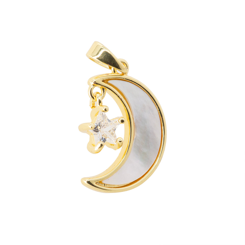Dije Luna con Madre Perla y Circonia 19x13mm Dorado