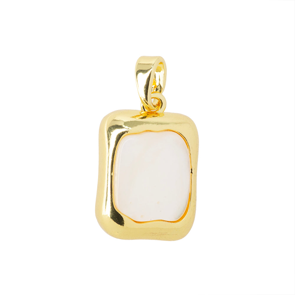 Dije Rectángulo Orgánico con Madre Perla 17.5x12mm Dorado