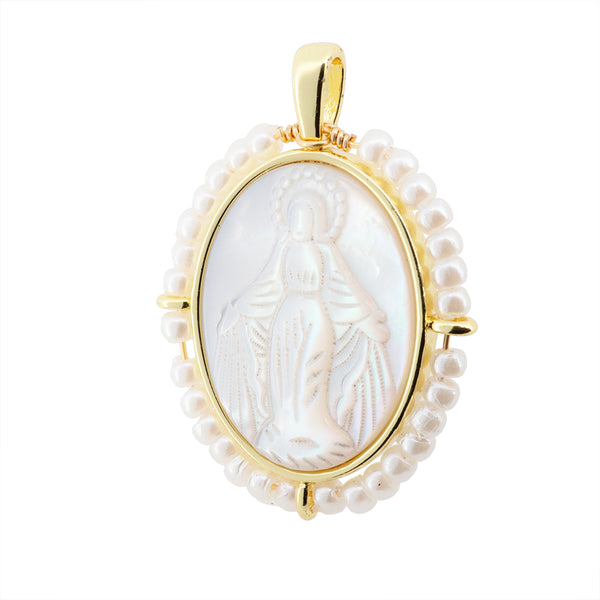 Dije Jesús con Madre Perla y Perla Alrededor 31.5x23mm Dorado