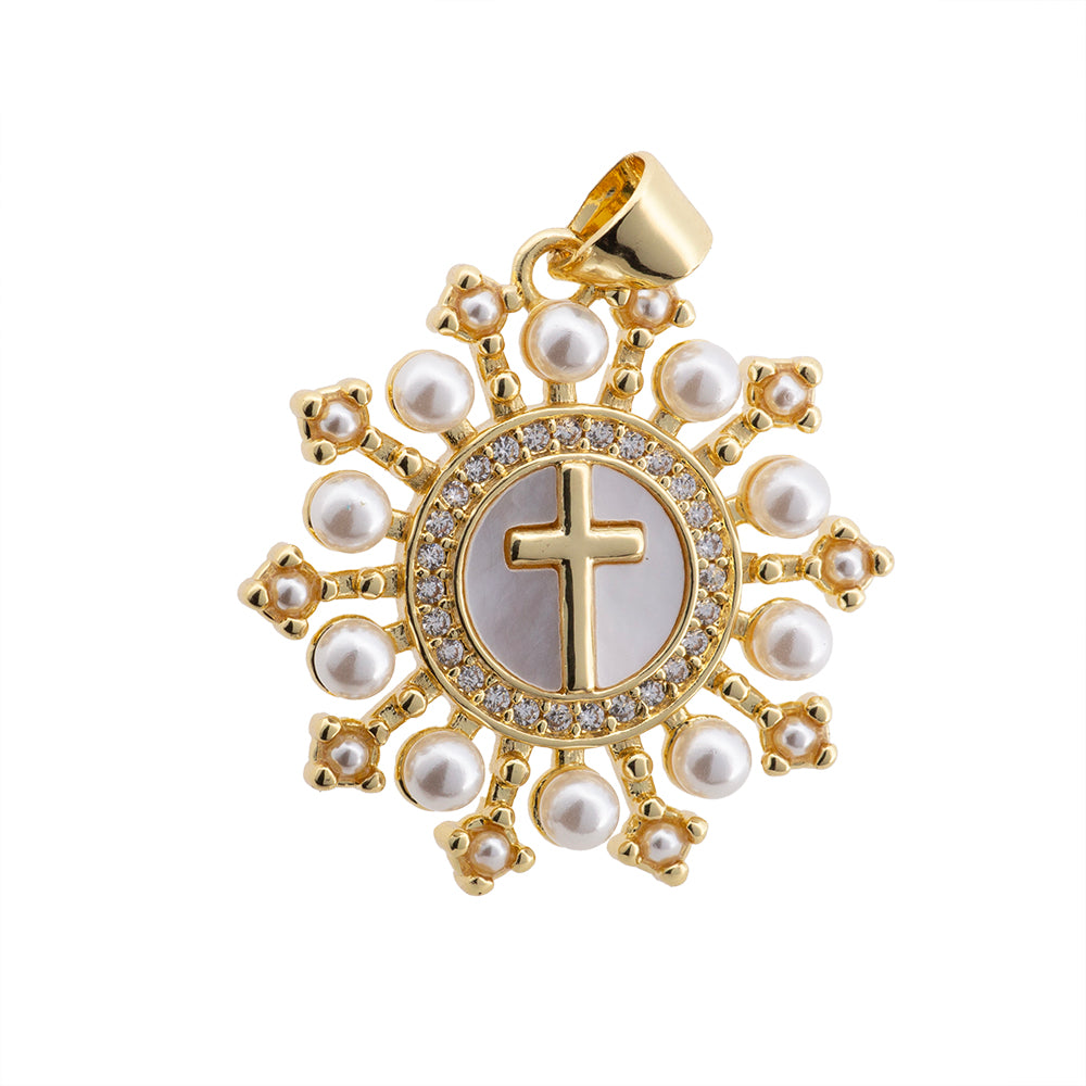 Dije Cruz con Madre y Circonia 25.5mm Dorado