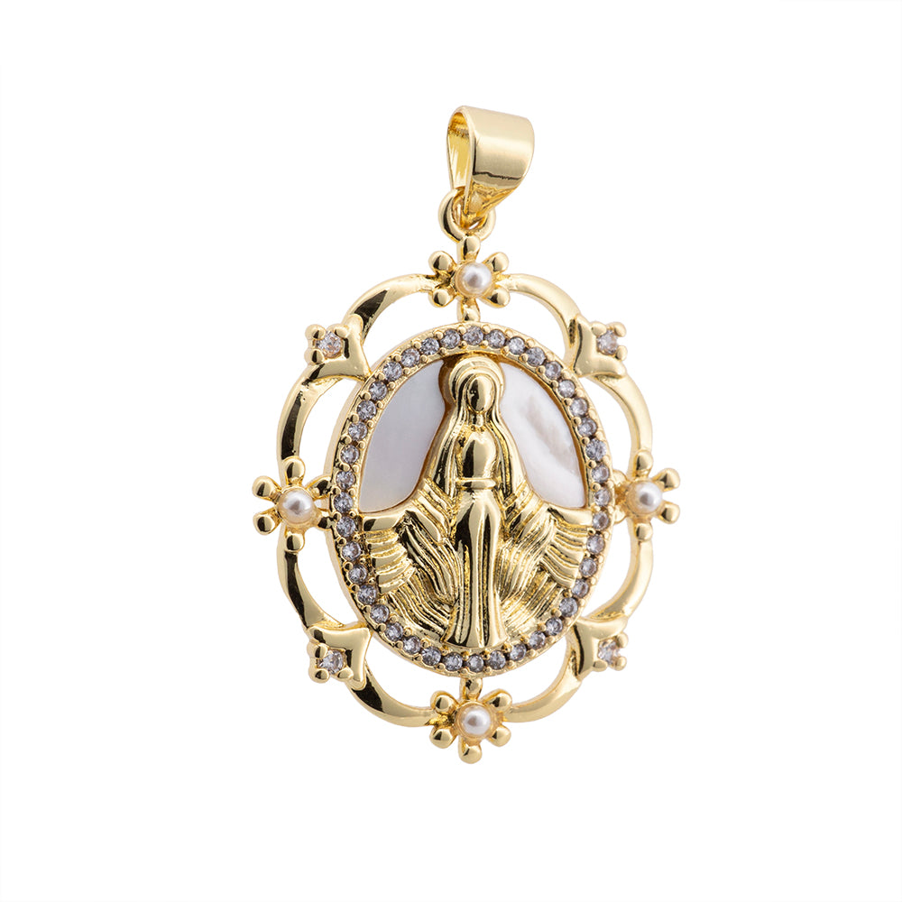 Medalla Cristo con Madre Perla y Circonia 29x22.5mm Dorado