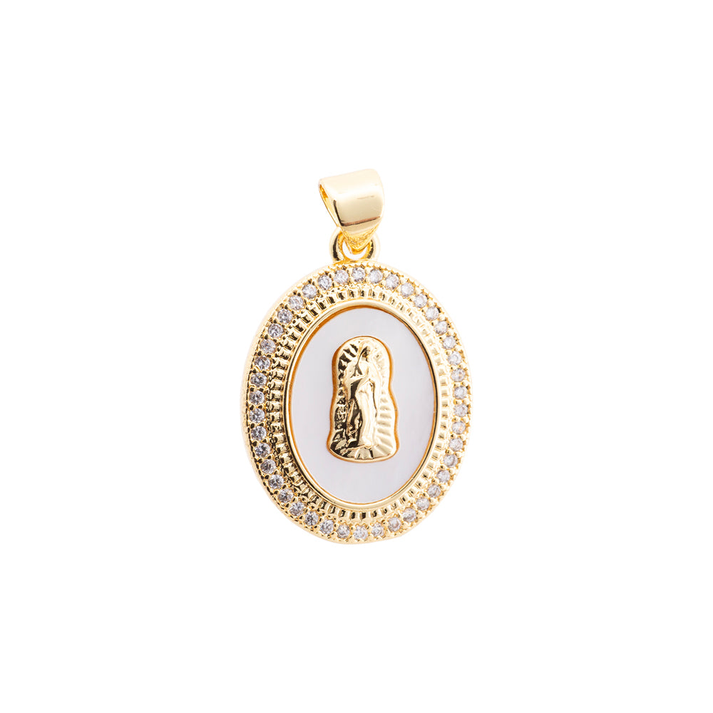 Medalla Virgen de Guadalupe con Madre Perla y Circonia 23x16.5mm Dorado